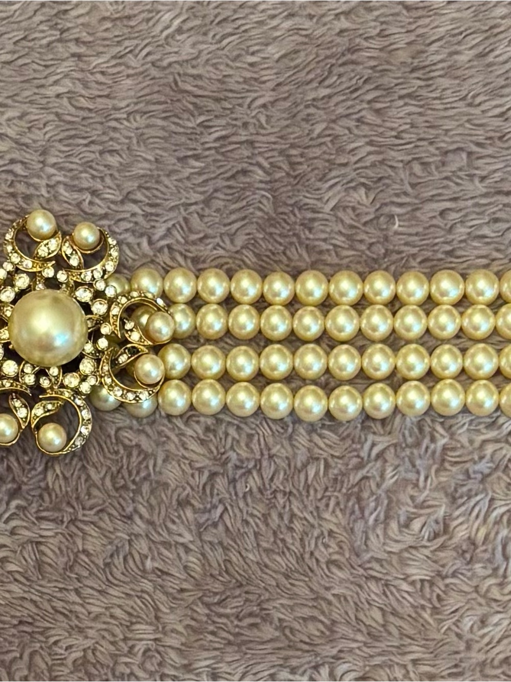 Vintage Pearl Mid-Century Multi-strand Choker Necklace Rhinestone